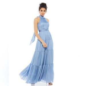 Mac Duggal Light Blue Tiered Maxi Dress